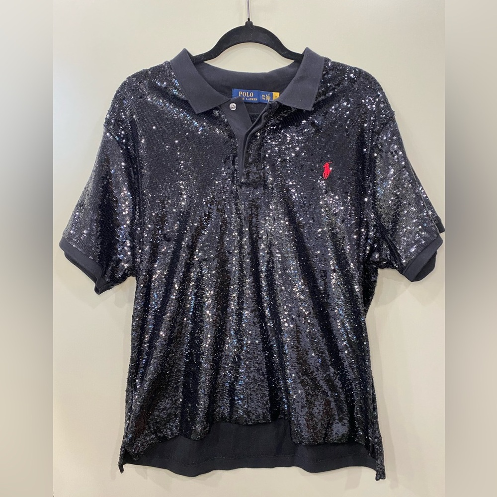 Ralph Lauren Black Sequin skinny fit polo xxl